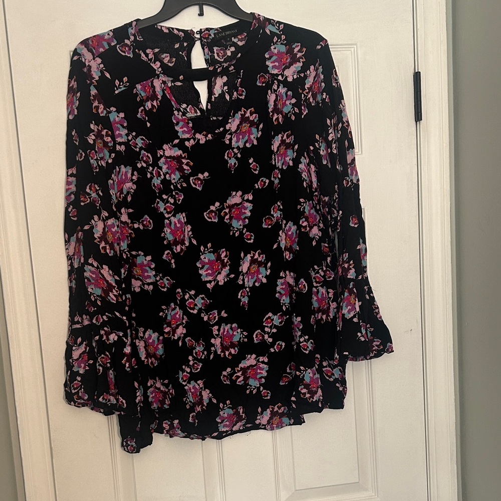Lane Bryant Black and Pink Floral Blouse